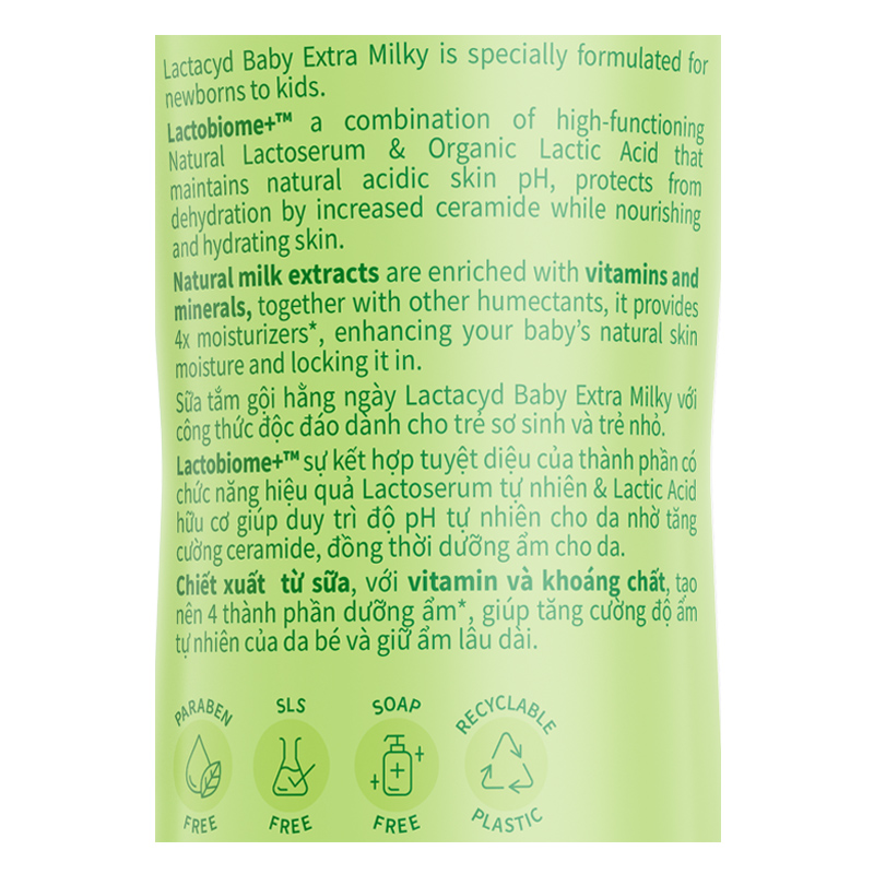Combo 2 sữa tắm & gội 2in1 cho bé Lactacyd Extra Milky hương dịu nhẹ 500 ml (mọi độ tuổi) - Giao bao bì ngẫu nhiên 10