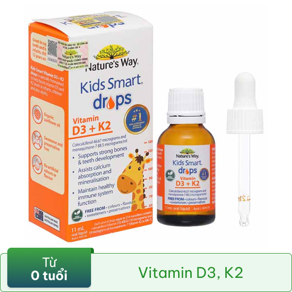 Dung dịch Nature's Way Kids Smart drops Vitamin D3 + K2 giúp xương, răng chắc khỏe
