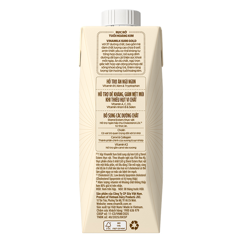 Thùng 24 sữa nước dinh dưỡng người lớn Vinamilk Sure Gold hương tự nhiên 237 ml 9