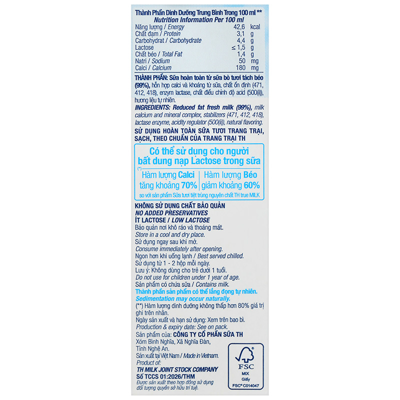 Thùng 48 hộp sữa tươi tiệt trùng TH true MILK Hilo không đường 180 ml (từ 1 tuổi) 15