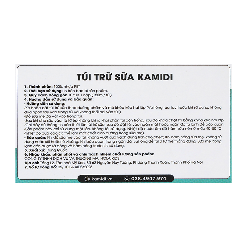 10 túi trữ sữa Kamidi 150ml 11
