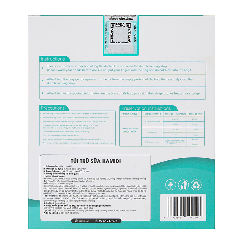 10 túi trữ sữa Kamidi 150ml 15