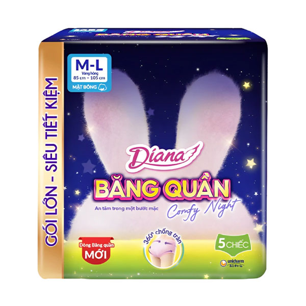 Băng quần Diana Comfy Night Size M-L chống tràn 360° (5 chiếc/gói)