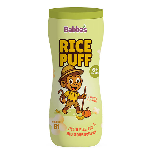 Bánh gạo ăn dặm Babba's Puffs vị chuối, bí đỏ lon 45g (từ 6 tháng) - AVAKids.com