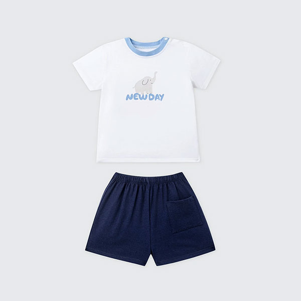 Bộ tay ngắn bé trai La Pomme cotton chú voi màu trắng - AVAKids.com