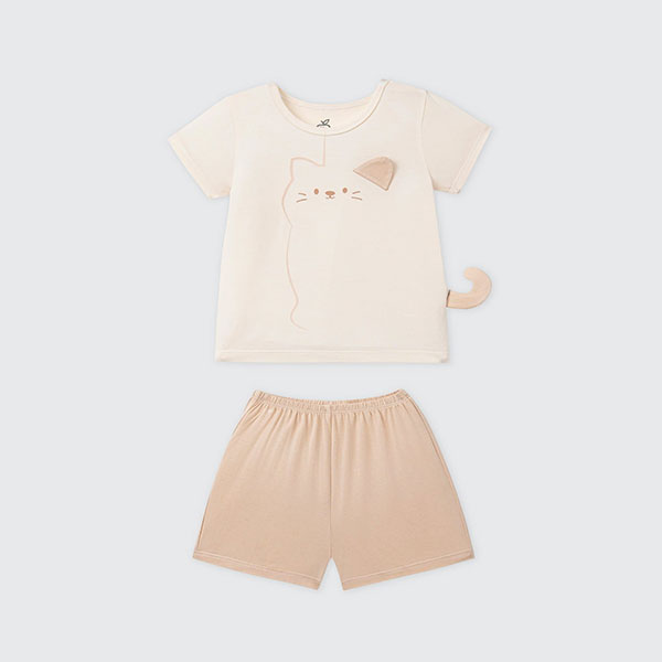 Đồ bộ tay ngắn bé trai La Pomme petit mèo con màu be 3 tuổi - AVAKids.com
