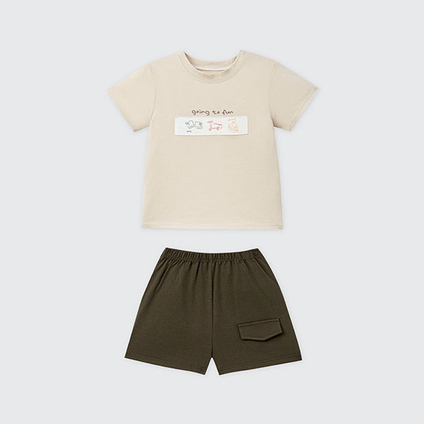 Bộ tay ngắn bé trai La Pomme sợi tre thế giới trò chơi màu be - AVAKids.com