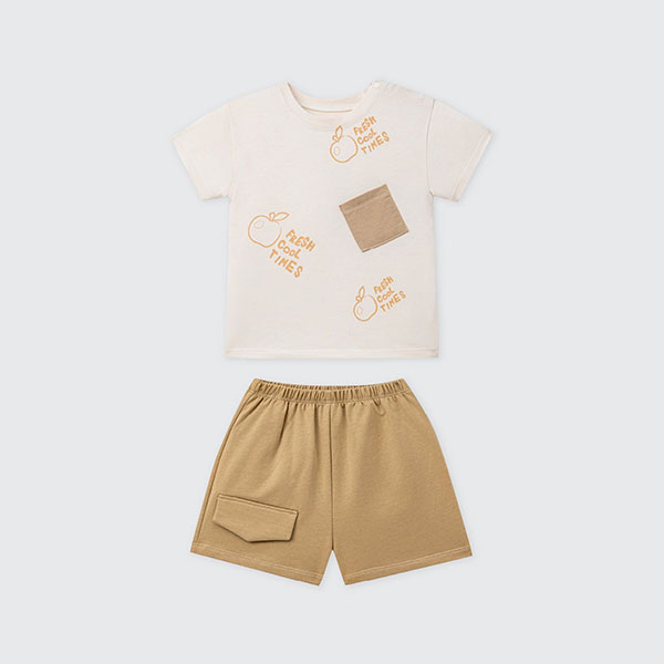 Đồ bộ tay ngắn bé trai La Pomme sợi tre trái táo màu be 3 tuổi - AVAKids.com