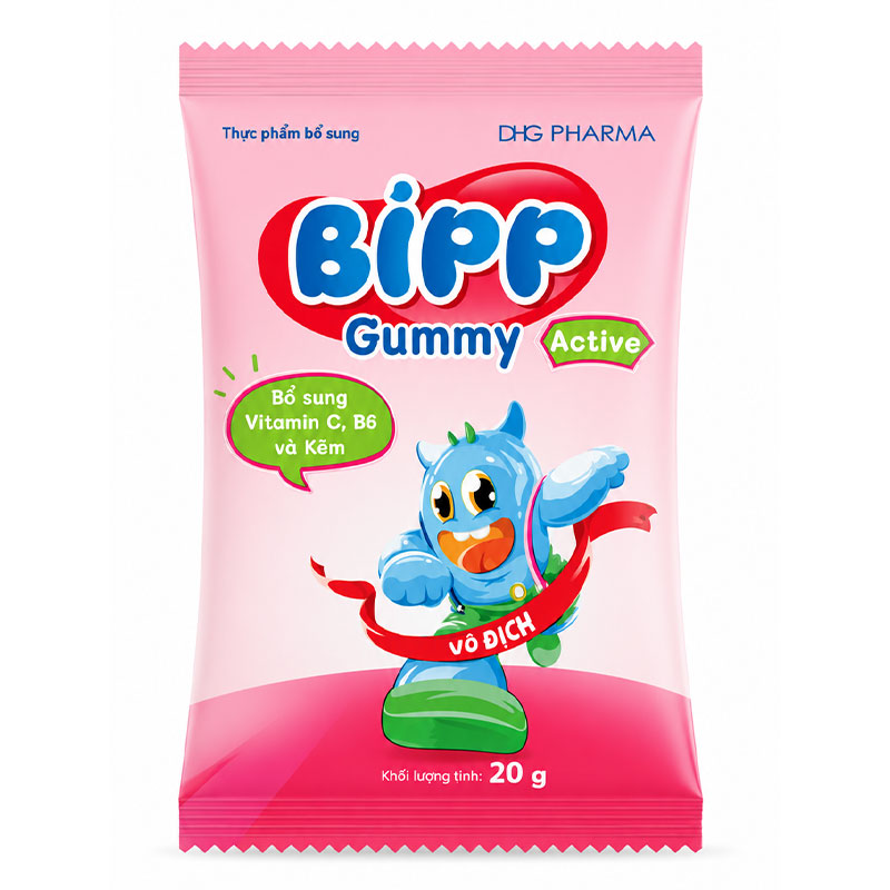 Kẹo dẻo Bipp Gummy Active bổ sung vitamin C, kẽm và B6 tăng cường sức đề kháng hương trái cây, 20g dạng gói 2