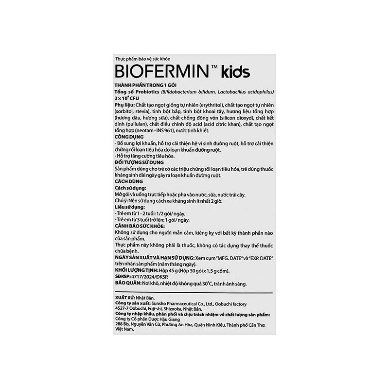 Men vi sinh Biofermin Kids hỗ trợ cải thiện hệ vi sinh đường ruột, 30 gói dạng cốm (từ 1 tuổi) 8