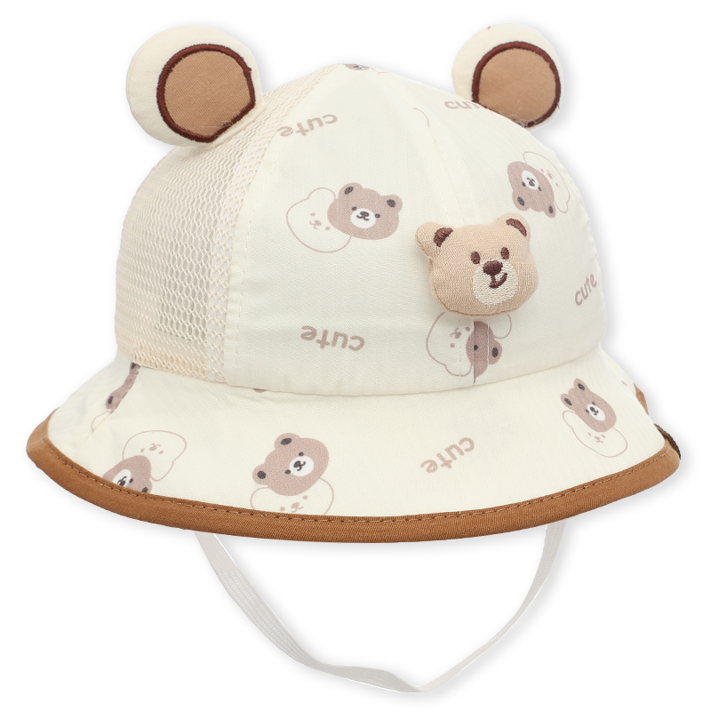 Nón vành cho bé TOP KIDS gấu cute màu nâu be 3