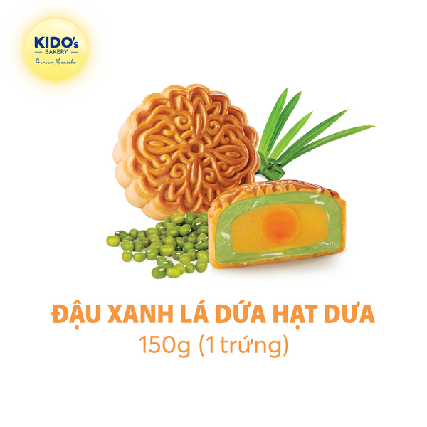 Bánh trung thu Kido's Bakery đậu xanh lá dứa hạt dưa 1 trứng 150g - AVAKids.com