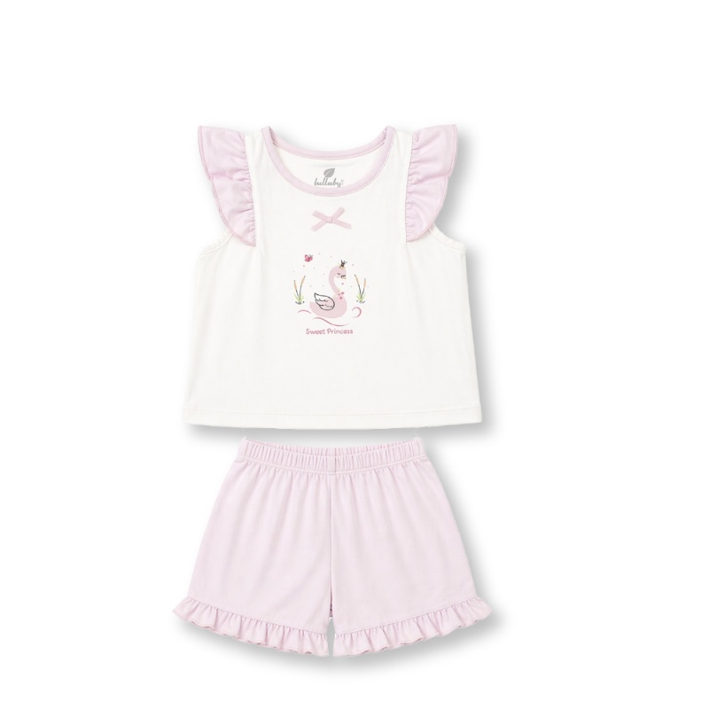 Bộ sát nách bé gái bamboo Lullaby NH710C cánh tiên màu trắng - hồng 2