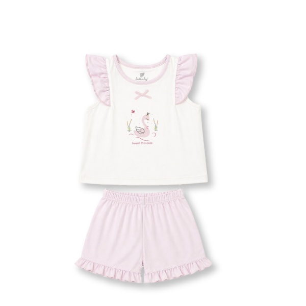 Bộ sát nách bé gái bamboo Lullaby NH710C trắng - hồng