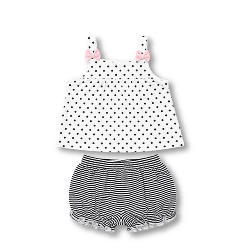 Bộ sát nách bé gái bamboo Lullaby NH724C hai dây màu trắng - đen 2