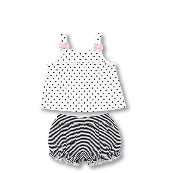 Bộ sát nách bé gái bamboo Lullaby NH724C trắng - đen