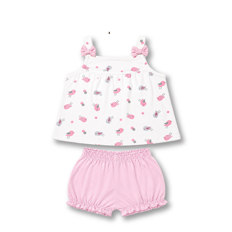 Bộ sát nách bé gái bamboo Lullaby NH724C hai dây màu trắng - đen 4