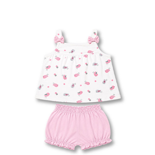 Bộ sát nách bé gái bamboo Lullaby NH724C hai dây màu trắng - đen - AVAKids.com