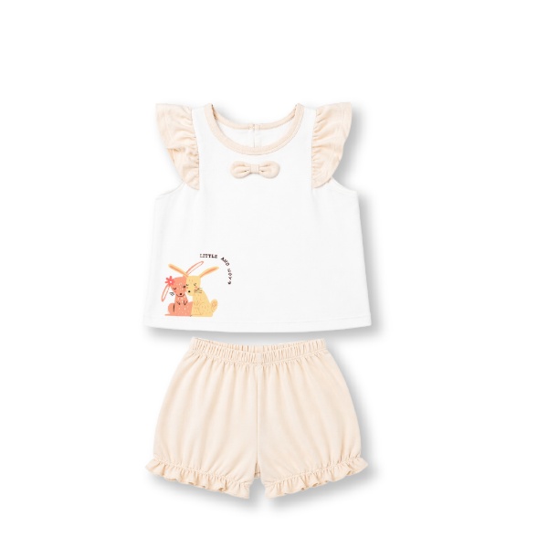 Bộ tay ngắn bé gái bamboo Lullaby NH712C màu trắng - be - AVAKids.com