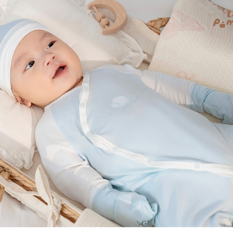 Body dài tay liền tất La Pomme petit cừu bông xanh nhạt 5