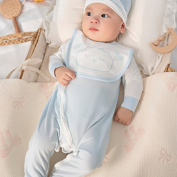 Body dài tay liền tất La Pomme petit cừu bông xanh nhạt - AVAKids.com