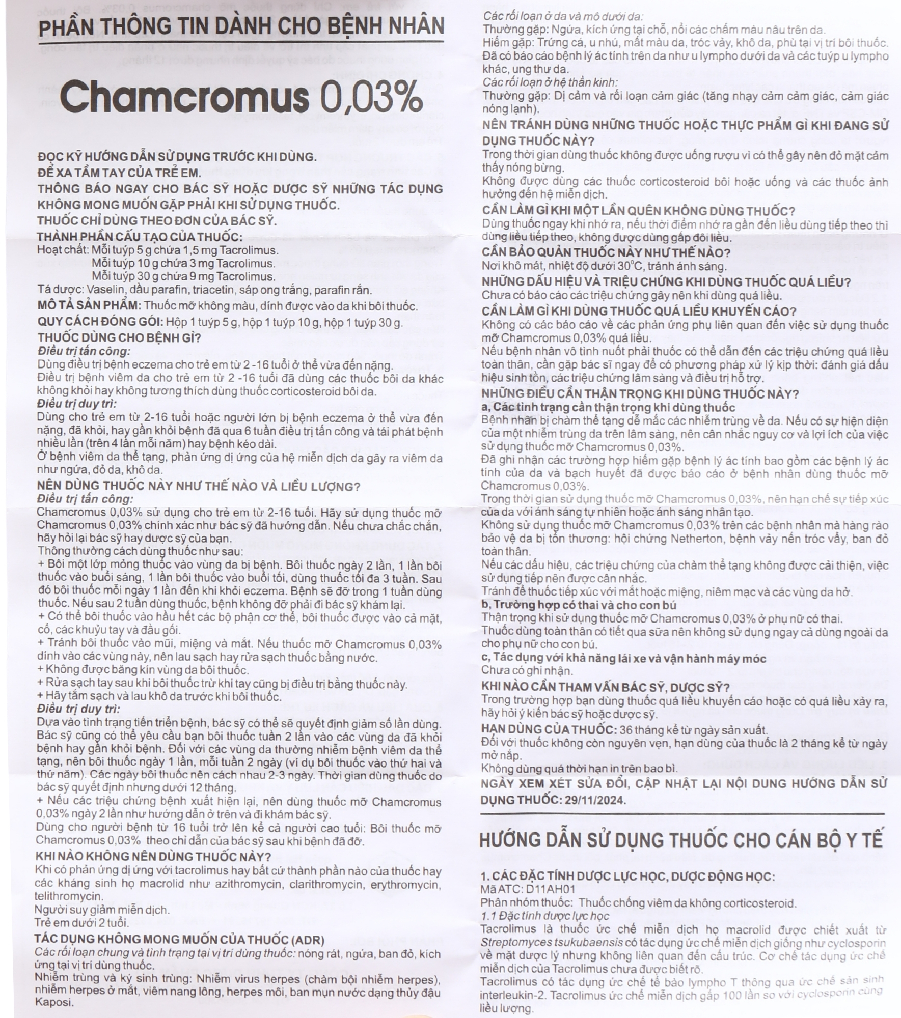 Kem bôi Chamcromus 0,03% điều trị viêm da vừa đến nặng tuýp 10g - 9