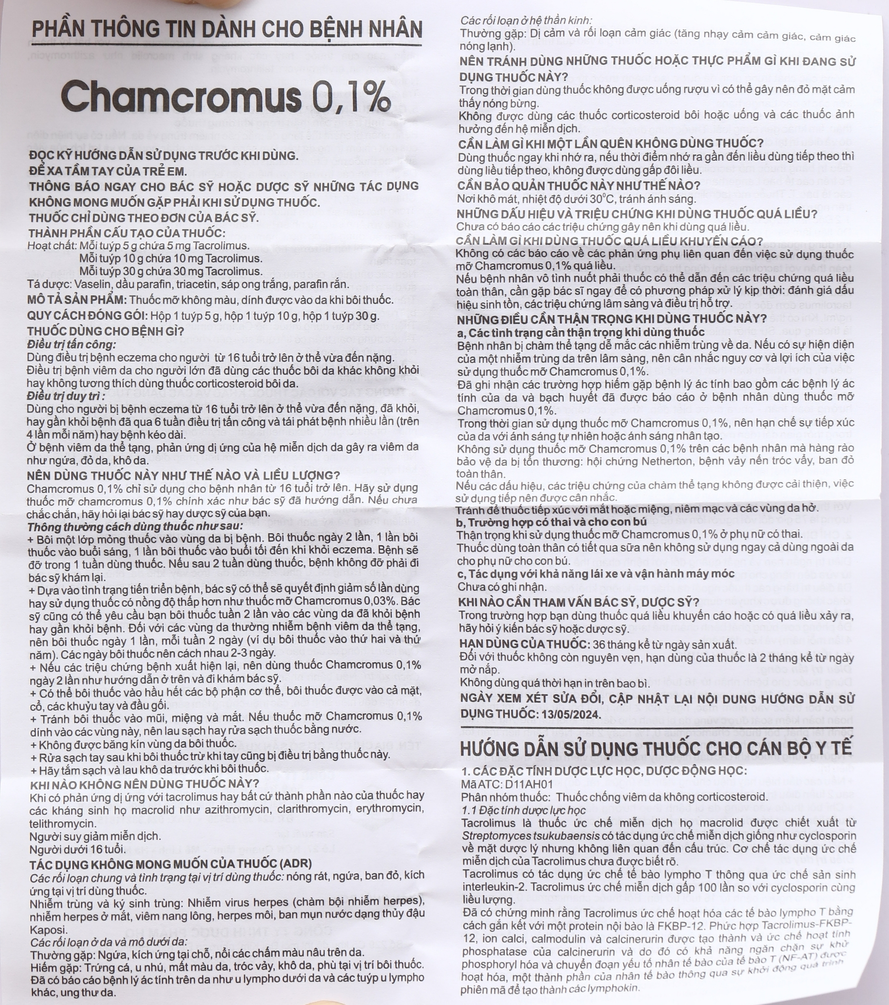 Kem bôi Chamcromus 0,1% điều trị viêm da vừa đến nặng tuýp 10g - 10