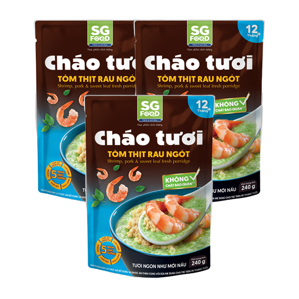 Combo 3 gói cháo tươi SG Food Baby vị tôm thịt rau ngót