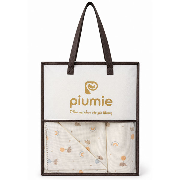 Combo bộ chăn gối waffle cotton Piumie - Gấu