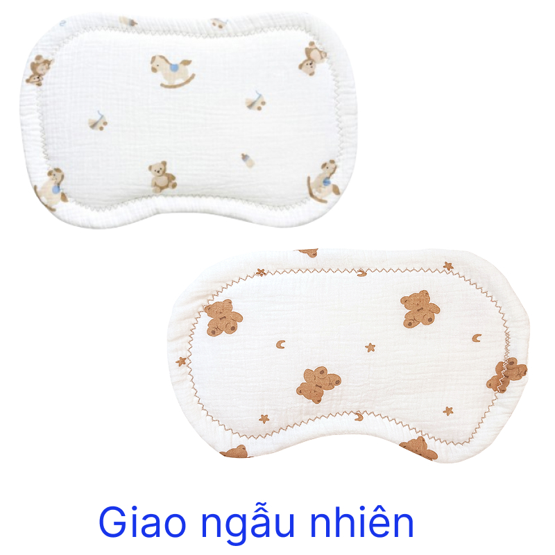 Gối lót đầu sơ sinh muslin Piumie thoáng khí 24x39 cm - Gấu nâu (từ 0 tháng) 2