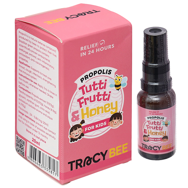 Xịt họng Keo ong Propolls Tutti Frutti &Honey for Kids Tracybee giảm ho và đau họng