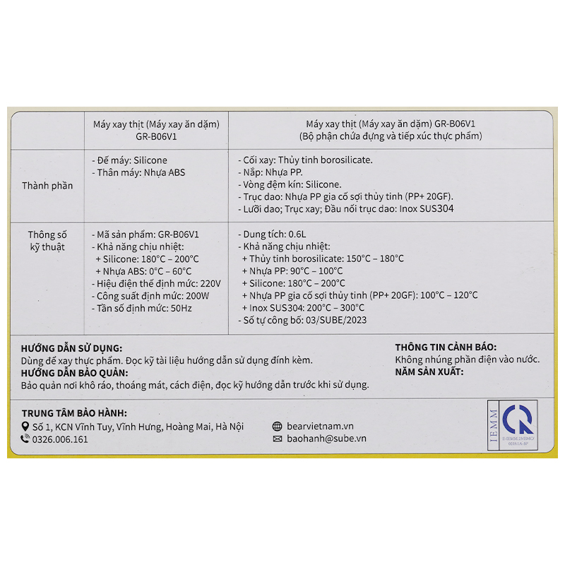 Máy xay ăn dặm Bear 0.6 lít GR-B06V1 7