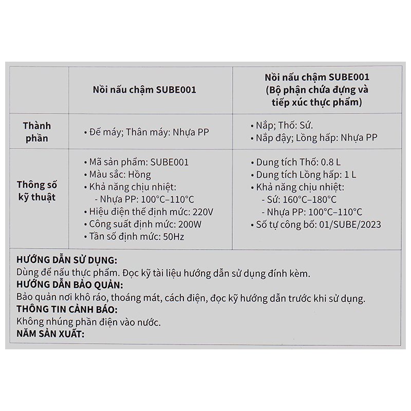 Nồi nấu chậm Bear 0.8 lít SUBE001 - Hồng 8