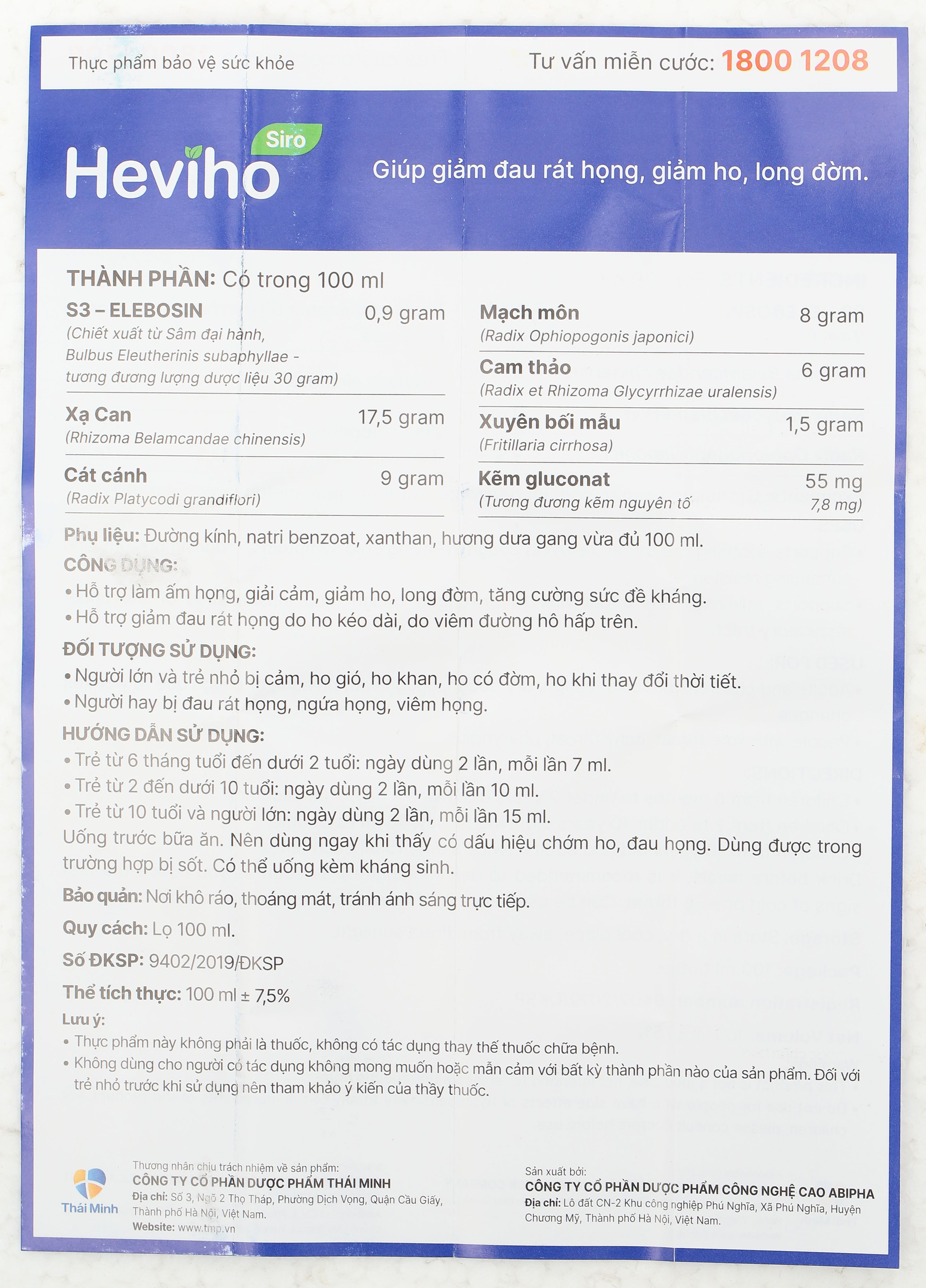 Siro Heviho hỗ trợ giảm ho, long đờm chai 100ml - 9