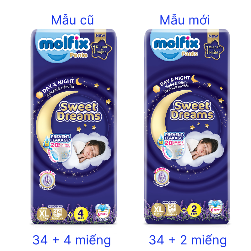 Tã quần Molfix Sweet Dreams size L 40 + 4/+2 miếng (9 - 14 kg) - Giao bao bì cộng miếng ngẫu nhiên 30