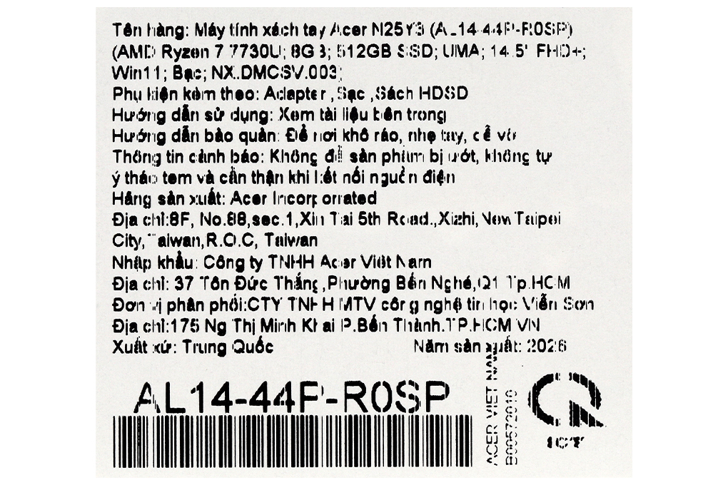 Laptop Acer Aspire Lite 14 AL14-44P-R0SP - NX.DMCSV.003 (R7 7730U, 8GB, 512GB, Full HD+, Win11) - 11