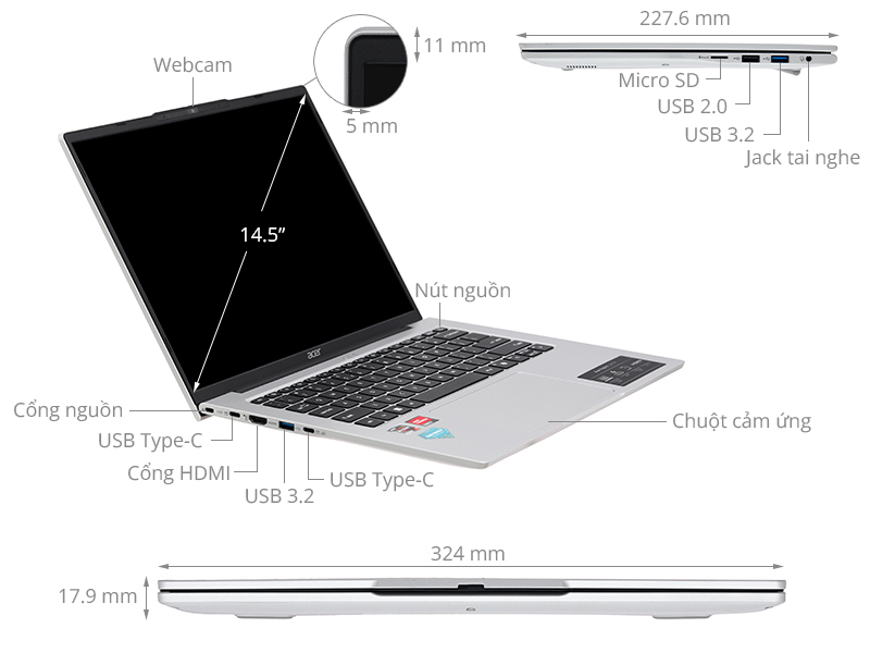 Laptop Acer Aspire Lite 14 AL14-44P-R0SP - NX.DMCSV.003 (R7 7730U, 8GB, 512GB, Full HD+, Win11)