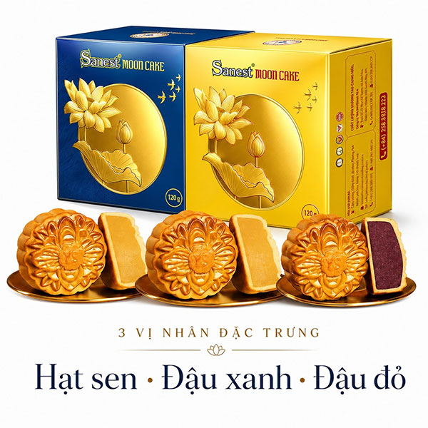 Bánh trung thu Sanest yến sào đậu đỏ/đậu xanh ngũ hạt/ hạt sen 120g - AVAKids.com