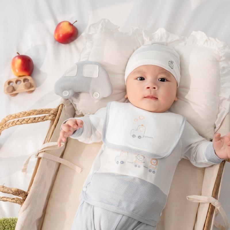 Bộ tay dài La Pomme petit đoàn tàu màu ghi 5