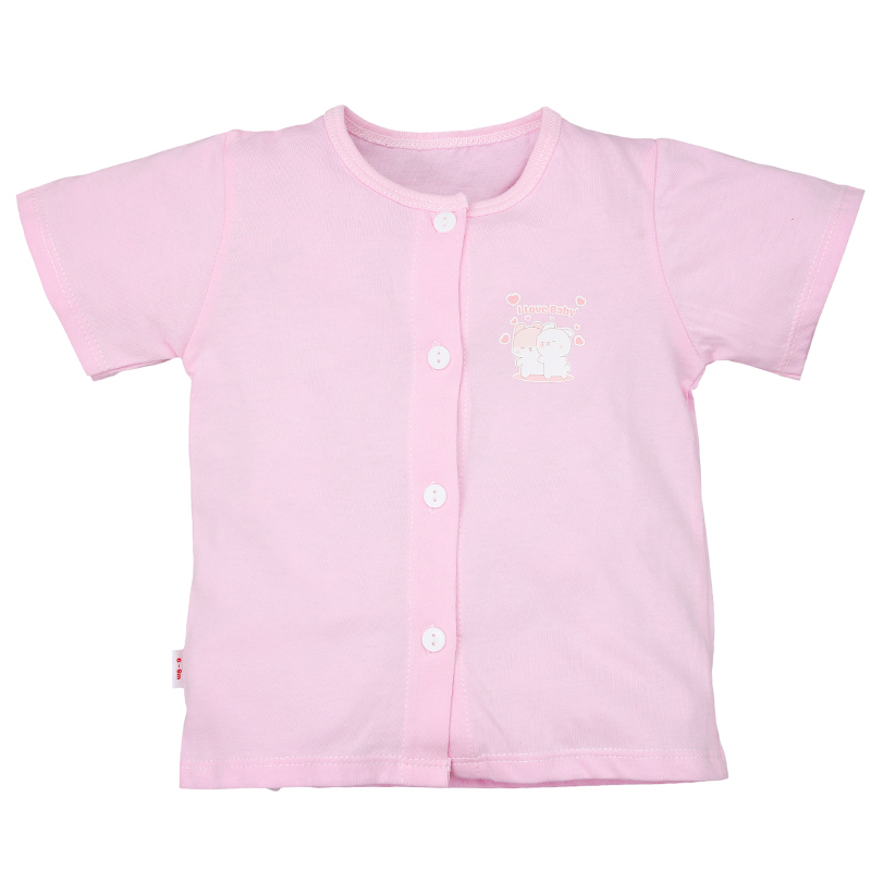 Bộ tay ngắn IQ baby cotton cúc bấm vai in hình màu hồng 3