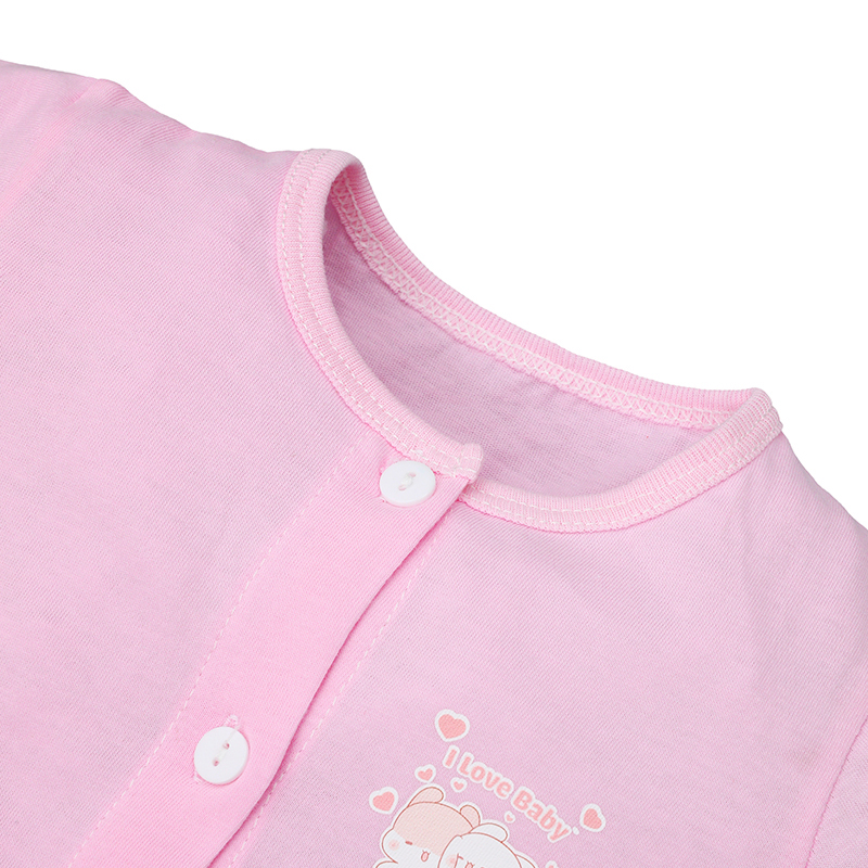 Bộ tay ngắn IQ baby cotton cúc bấm vai in hình màu hồng 6