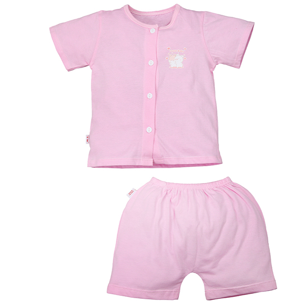 Bộ tay ngắn bé gái IQ baby cotton hồng