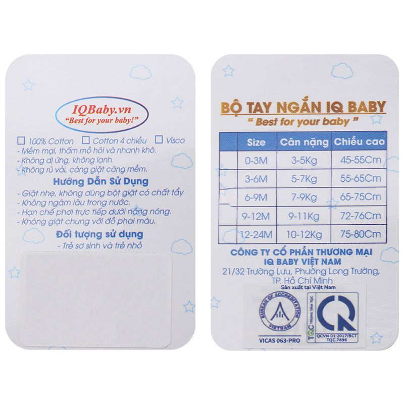 Bộ tay ngắn IQ baby cotton cúc bấm vai in hình màu hồng 22