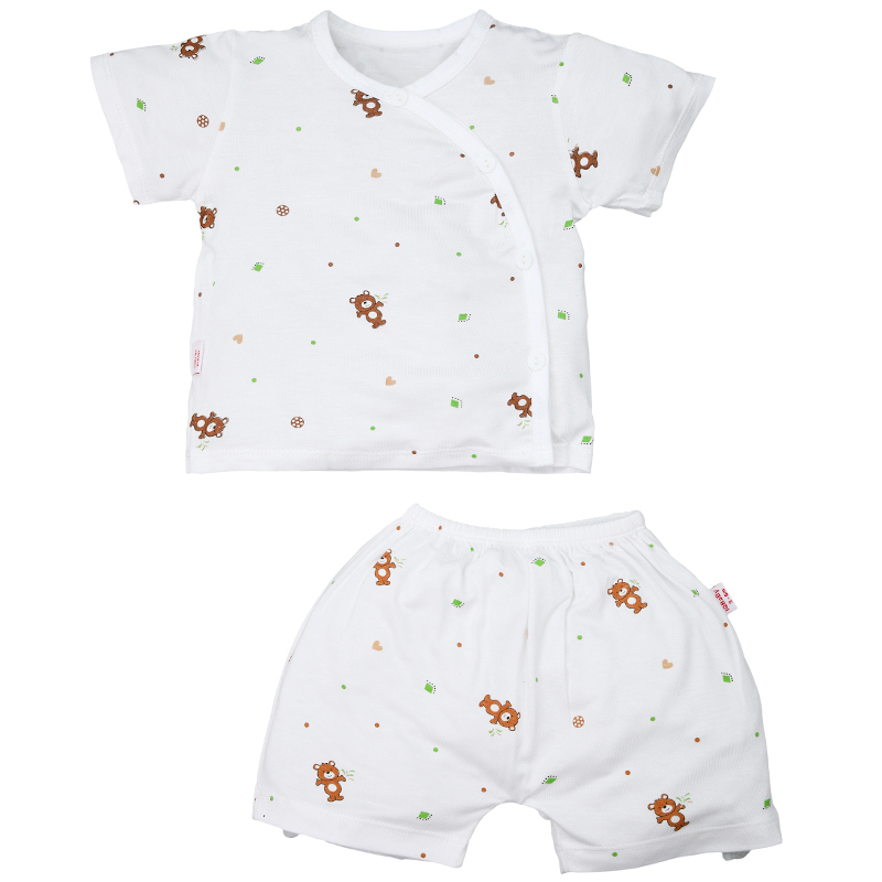 Bộ tay ngắn IQ baby visco cúc lệch in gấu màu nâu 2