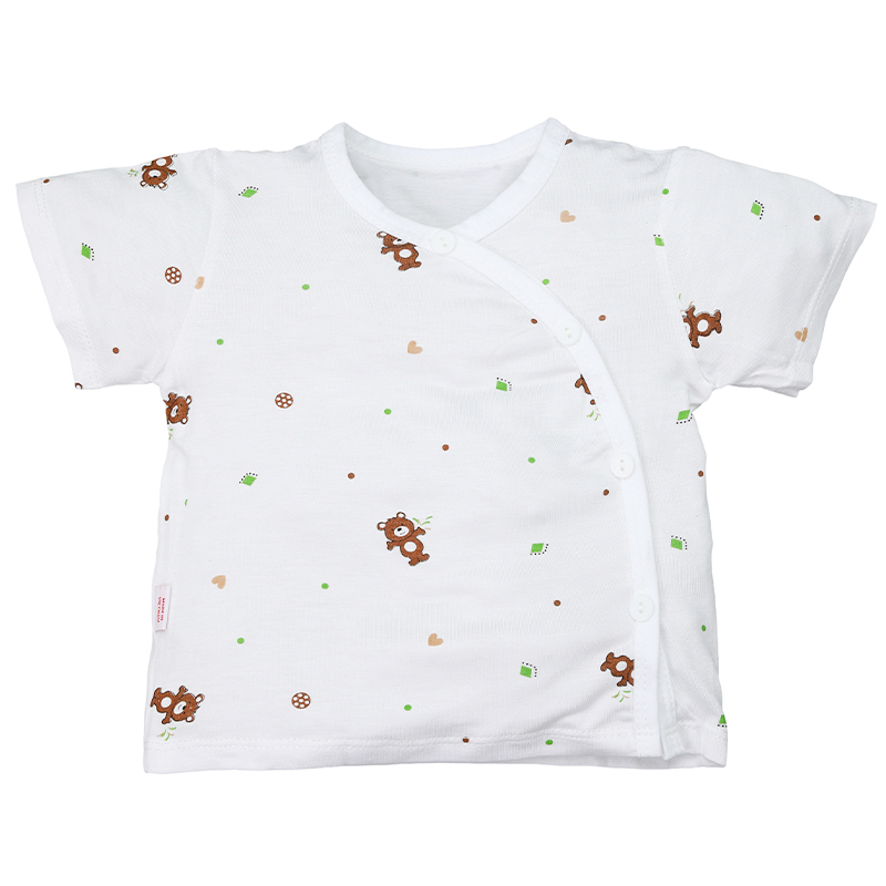 Bộ tay ngắn IQ baby visco cúc lệch in gấu màu nâu 3