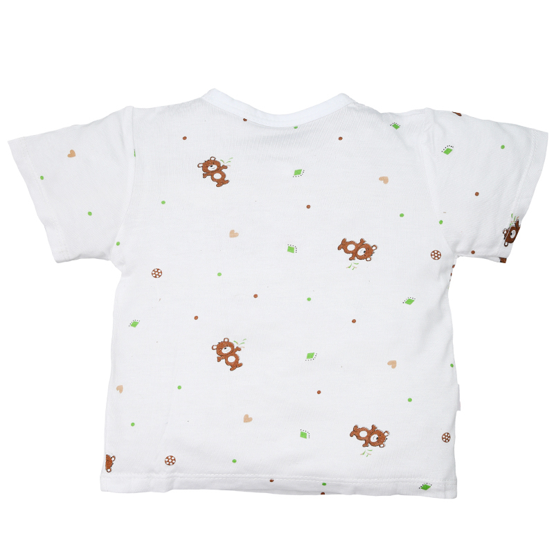 Bộ tay ngắn IQ baby visco cúc lệch in gấu màu nâu 4