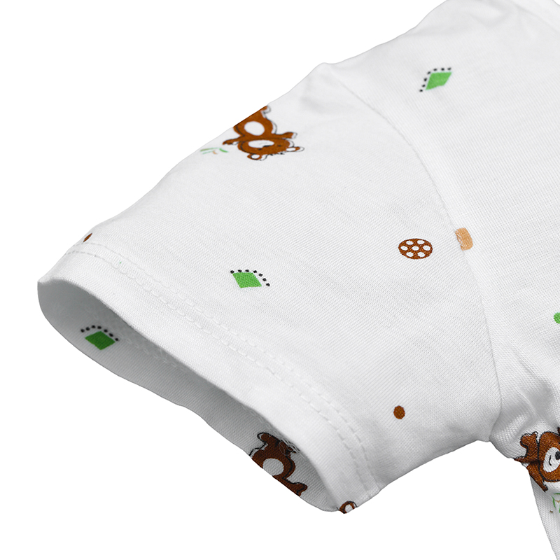 Bộ tay ngắn IQ baby visco cúc lệch in gấu màu nâu 5