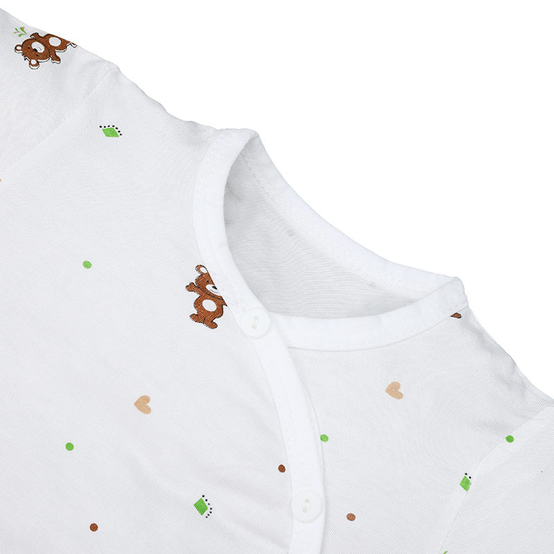 Bộ tay ngắn IQ baby visco cúc lệch in gấu màu nâu 6
