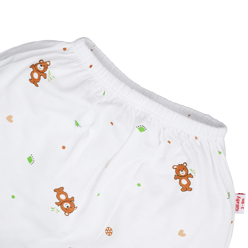 Bộ tay ngắn IQ baby visco cúc lệch in gấu màu nâu 8