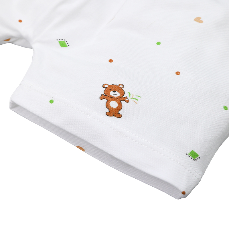 Bộ tay ngắn IQ baby visco cúc lệch in gấu màu nâu 9